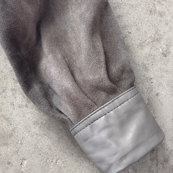 Gray Leather Jacket with Stand-Up Collar and Full-Length Zipper - Picture 4 of 11